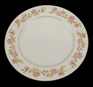 Valmont China Briar Rose Dinner Plate Pink Floral Pattern Gold Trim Vintage