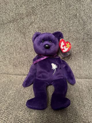 Ty Beanie Baby 1st Edition Princess Diana Purple Teddy Bear 1997 Pvc
