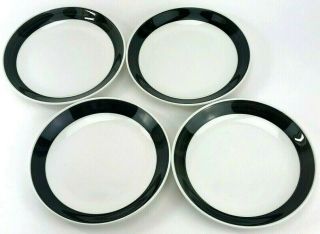 Set Of 4 Gibson Home 7 - 1/8 " Dessert Plates White With 3/4 " Wide Black Ring Band