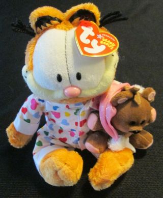 Ty Beanie Babies 9 " Plush " Goodnight Garfield & Pookie " With Tags 2005