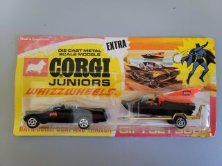 Vintage Corgi Toys Batmobile With Bat Boat And Trailer Nip Rare.  1970
