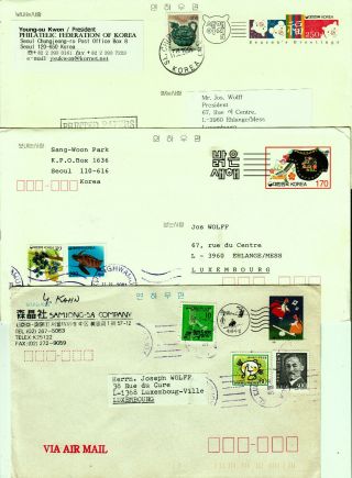 Korea Coree 3 (three Different) Vfu Uprated Postal Stationery Covers Luxemburg