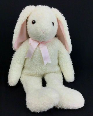 Vtg Retired Ty Curly Plush Rabbit Bunny 18” Large Beanie 1991 Pink Ribbon White