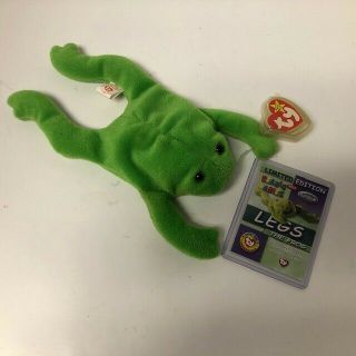 Ty Beanie Baby 1993 Legs The Frog Retired With Platinum Edition Collectors Card