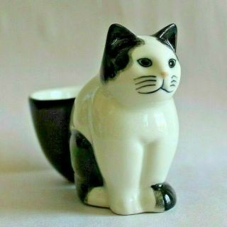 Feline Black & White Cat Ceramic Egg Cup By Quail Ceramics Designed In England