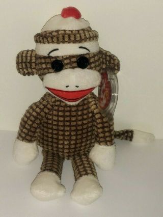 Ty Beanie Baby - Socks The Brown Quilted Sock Monkey - With Tags