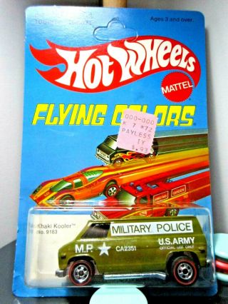 Hotwheels.  Vintage.  1975 Carded.  Flying Colors.  Unpunched.  Redline.  Khaki Kooler