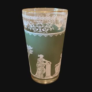 Vintage Grecian Hellenic Pattern Wedgewood Green Glass With 22K Gold Trim 3