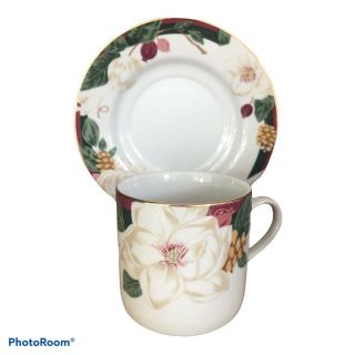 Set Of 4 Tienshan Magnolia Cups And Saucers Fine China