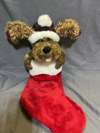 Dan Dee Animated Plush Dog Christmas Stocking 23 " Sings Barks 4 Songs Ears Flap