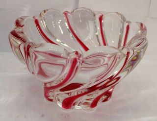 Mikasa Peppermint Swirl Red Clear Candy Trinket Dish Glass Holiday Christmas