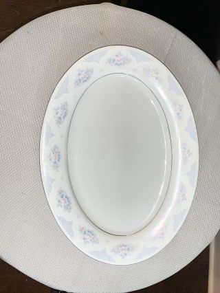 Vintage Silverie Fine China Oval Serving Platter Blue White Flower Floral Sprays