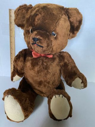 Vintage Plush Brown Mohair Jointed Teddy Bear W Tan Pads,  16”