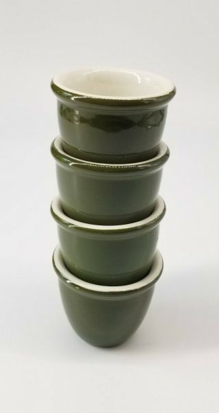 Set Of 4 Vintage Hall - Dark Green & White - Custard Cups 352 Made In The Usa