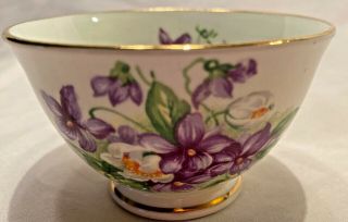 H M Sutherland Fine Bone China Bowl In Purple Floral & Gold Trim England