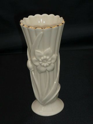 Lenox Porcelain Ivory Daffodil Bud Vase 5 - 3/4 Tall With Gold Trim