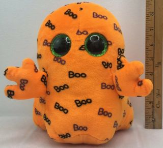 Ty Ghoulie Ghost Plush Beanie Buddy 9 " Orange Stuffed Toy Glitter Eyes Halloween