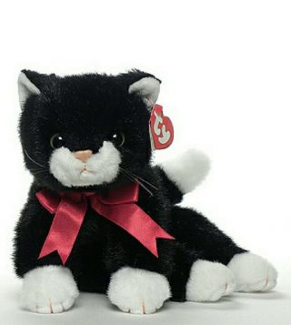 Ty 1997 Boots Tuxedo Cat Kitty Black White Plush Red Ribbon With Tags
