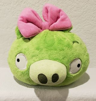 Angry Birds Plush Green Girl Pig Pink Bow Stuffed Animal - Rare No Sound