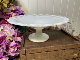 Anchor Hocking Milk Glass Pedestal Fruit Bowl Compote Old Colony Lace Edge 11 "