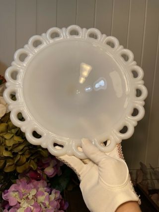 Anchor Hocking Milk Glass Pedestal Fruit Bowl Compote Old Colony Lace Edge 11 