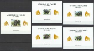 Lx099 Imperf 2015 Central Africa Wwf Gorillas Animals Cardboard 5bl