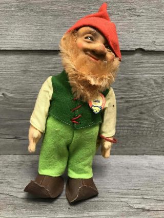 Vintage Steiff Lucki Gnome Elf Doll 8 " Red Green