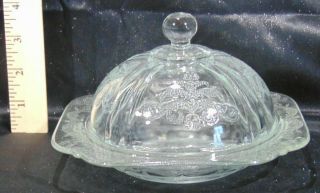 Vintage Federal Depression Glass Butter/cheese Dish With Dome Lid Madrid Pattern