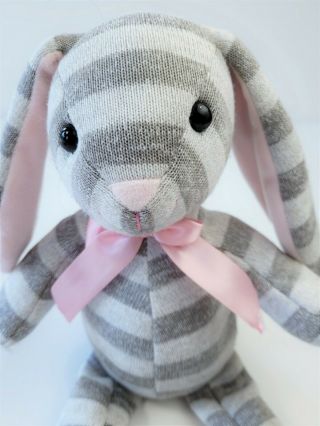 KELLY TOY Stuffed Animal Gray Striped Pink Ears BUNNY Rabbit Plush Toy Lovey 3