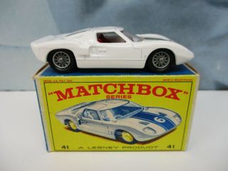 Matchbox/ Lesney 41c Ford Gt White - Wire Wheels / Black Tyres - Boxed