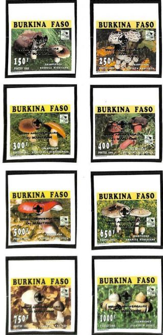 Burkina Faso Boy Scouts & Mushrooms Scott 1035 - 44 Imp Ovpt Stamp & S/s Mnh 1997