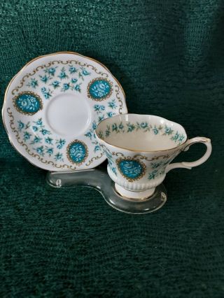 Royal Albert Cup Saucer Cameo Series Treasure Turquoise Roses England