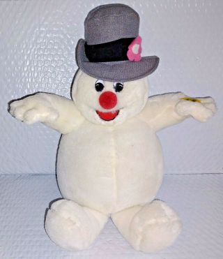 Vintage Gemmy Industries Singing Frosty The Snowman White Soft Fur 15in Plush