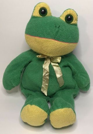 Vintage Kellytoy Frog Plush Green Yellow Stuffed Animal Toy Big Eyes 16”
