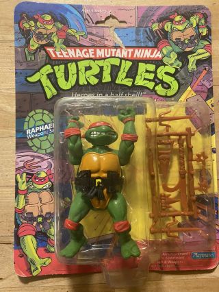 Vintage 1988 Raphael Figure Tmnt Ninja Turtles 10 Back On Card Unpunched