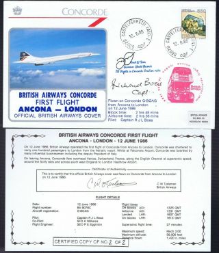 12.  6.  86 Ba Concorde 1st Cpt R.  Boas (, Fred Finn) Signed Cover_ancona - London_ 2/2
