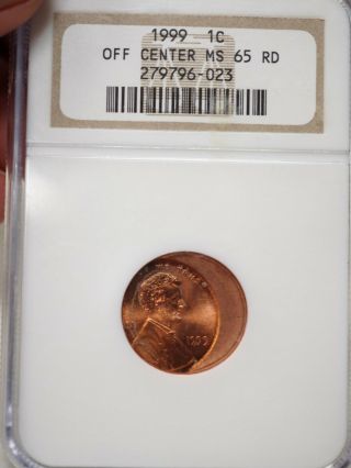 Lincoln Cent - Struck Off Center - Error - Ngc Ms 65 Rd 1999