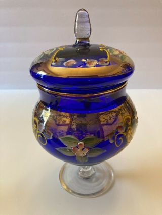 Vintage Norleans Japan Hand Painted Enamel Lidded Jar/candy Dish 9.  5 In Tall