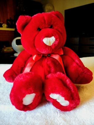 Vintage Adorable 2001 Red Plush Teddy Bear By Commonwealth Plush Red