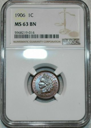 1906 Indian Head 1 Cent Ngc Ms 63 Bn Luster Gem Choice