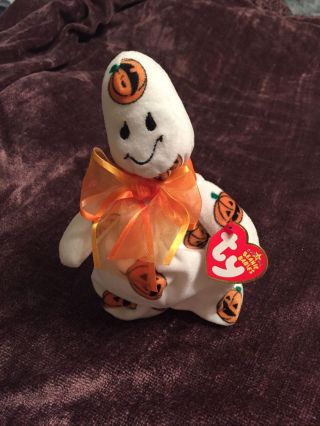 Ty Beanie Babies Ghoulish Halloween Ghost With Pumpkins