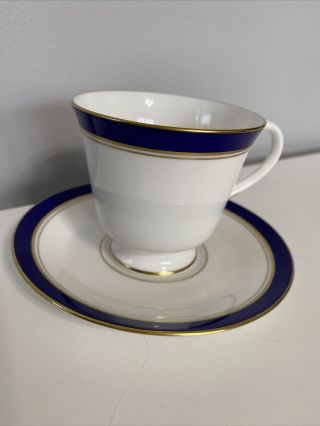 Royal Worcester England Howard Cobalt Blue W Gold Trim Cup & Saucer