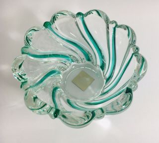 Mikasa Germany Green And Clear Peppermint Swirl Crystal Candy Dish 4 " Crystal
