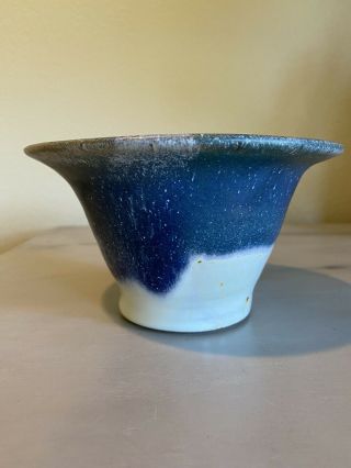 Studio Pottery Bowl Signed C W Blue Glaze Ceramic Art