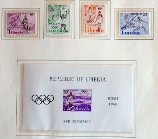 LIBERIA 1960 OLYMPICS,  Cpl XF MNH Set,  Imperf Sheets,  Sports Juegos Olimpicos 2
