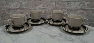 Contemporary Chateau Hand Painted Stoneware Cup & Saucer Blue Brown Stripe (4)