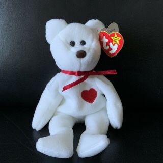 Rare - Valentino Ty Beanie Baby Bear With Brown Nose - Pvc Pellets