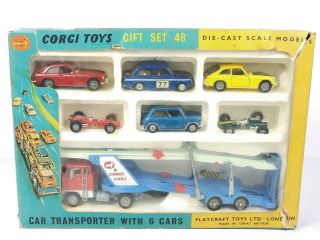 Corgi Toys Gift Set 48 Transporter Mgb Gt Mini Cooper S Sunbeam Orig Box Read