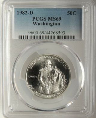 1982 - D 50c Washington Commemorative Silver Half Dollar Pcgs Ms69 44268593