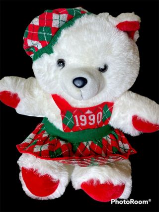 1986 Vintage 1990 Kmart Christmas White Teddy Bear Stuffed Animal Plush Dan Dee